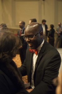 Hutchings greets community members after his speech.