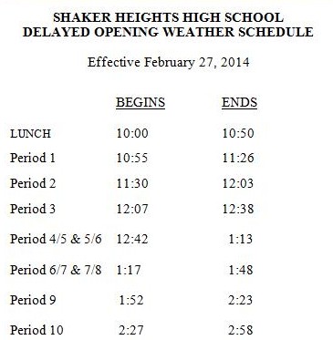 This is the latest version of the high school's two-hour delayed start schedule, sent by Principal Michael Griffith to faculty Feb. 27.